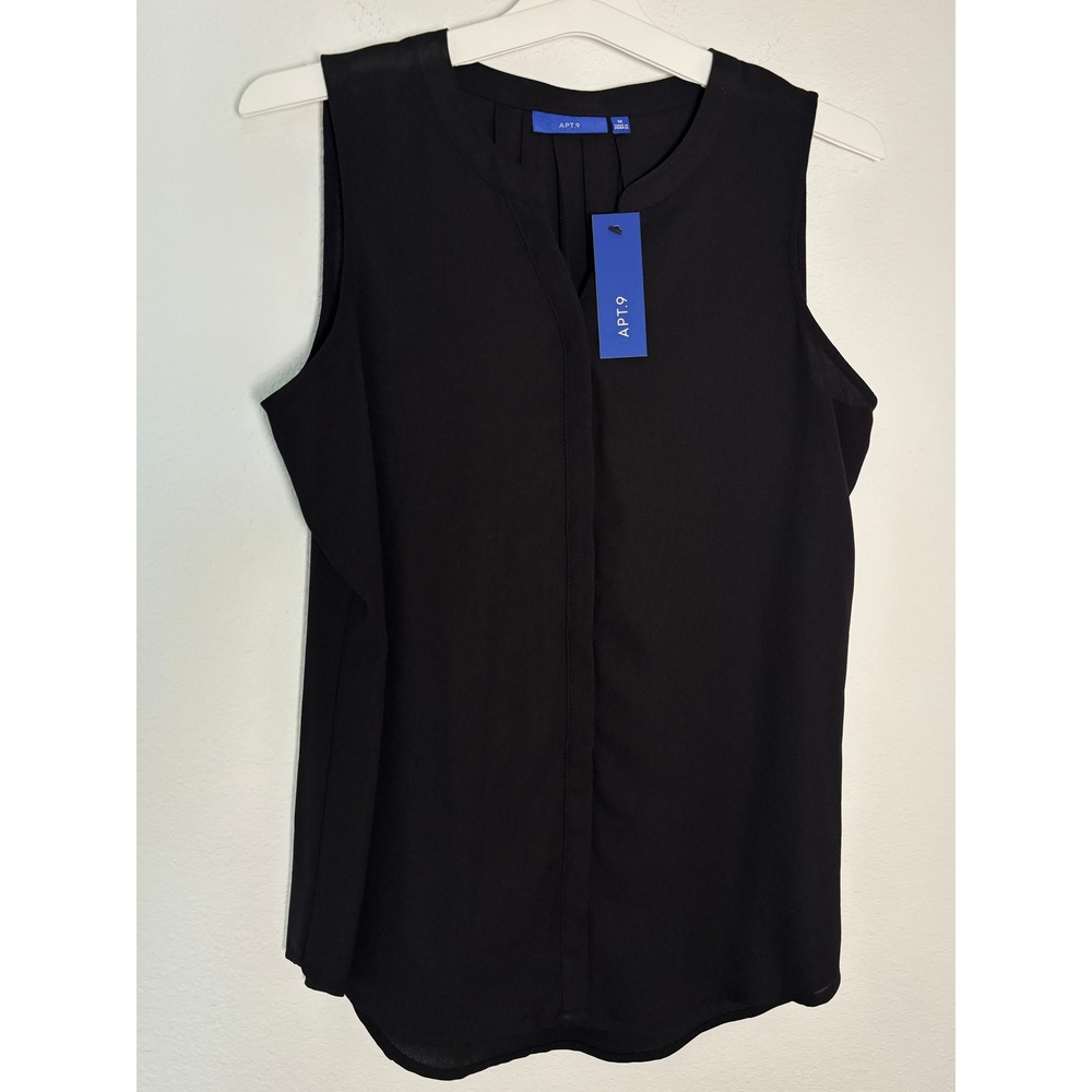 Apt. 9 Womens Black Sleeveless Split Neck Blouse Top Size M NWT